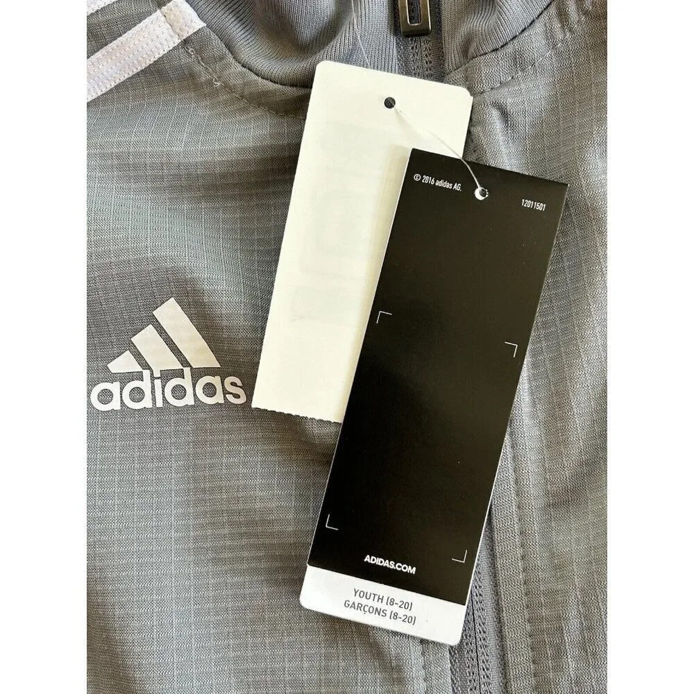 Adidas Youth Unisex Kids TIRO19 Training Jacket Gray Striped Full Zip NWT Size S